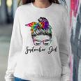 Womens September Girl Wink Eye Woman Face Was Born In September Women Crewneck Graphic Sweatshirt Personalized Gifts