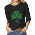 Green Buffalo Plaid Shamrock Lucky St Patricks Day Womens Women Graphic Long Sleeve T-shirt