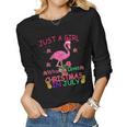 Womens Just A Girl Who Loves Christmas In July Flamingo Women Graphic Long Sleeve T-shirt