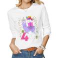 Kids 4 Year Old Gifts 4Th Birthday Girl Ns Funny Llama Women Graphic Long Sleeve T-shirt