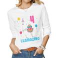 Kids 4Th Birthday I Am 4 Years Old And Llamazing Llama Girl Ns Women Graphic Long Sleeve T-shirt