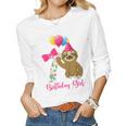 Kids 7 Year Old Cool Cute Sloth Balloons 7Th Birthday Girls Party Women Graphic Long Sleeve T-shirt
