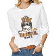 One Thankful Mama Messy Bun Fall Leaves Autumn Thanksgiving Women Graphic Long Sleeve T-shirt