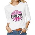 Pink Out Breast Cancer Awareness Sunflower Pink Women Graphic Long Sleeve T-shirt