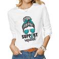 Support Squad For Women Ovarian Cancer Messy Bun Women Graphic Long Sleeve T-shirt