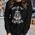 Funny Captain Wife Dibs On The Captain Flower Anchor Women Graphic Long Sleeve T-shirt Gifts for Her