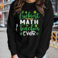 Luckiest Math Teacher Ever Funny Shamrock St Patricks Day Women Graphic Long Sleeve T-shirt Gifts for Her