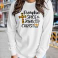 Hello Fall Pumpkin Spice & Jesus Christ Fall Christian Gift Women Graphic Long Sleeve T-shirt Gifts for Her