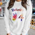 Kids 4 Year Old Butterfly Birthday Girls 4Th Girl Party Women Graphic Long Sleeve T-shirt Gifts for Her
