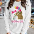 Kids 7 Year Old Cool Cute Sloth Balloons 7Th Birthday Girls Party Women Graphic Long Sleeve T-shirt Gifts for Her