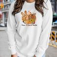 Peace Love Teacher Teaching Life Fall Pumpkin Season Women Graphic Long Sleeve T-shirt Gifts for Her