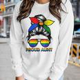 Proud Aunt Messy Bun Rainbow Lgbt Gay Pride Month Women Graphic Long Sleeve T-shirt Gifts for Her