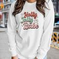 Retro Christmas Holly Jolly Babe Smiley Face Vintage Christmas Women Graphic Long Sleeve T-shirt Gifts for Her
