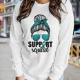 Support Squad For Women Ovarian Cancer Messy Bun Women Graphic Long Sleeve T-shirt Gifts for Her