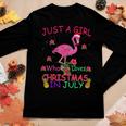 Womens Just A Girl Who Loves Christmas In July Flamingo Women Graphic Long Sleeve T-shirt Personalized Gifts