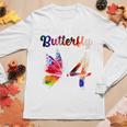 Kids 4 Year Old Butterfly Birthday Girls 4Th Girl Party Women Graphic Long Sleeve T-shirt Personalized Gifts
