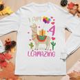 Kids 4Th Birthday I Am 4 Years Old And Llamazing Llama Girl Ns V2 Women Graphic Long Sleeve T-shirt Personalized Gifts
