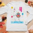Kids 4Th Birthday I Am 4 Years Old And Llamazing Llama Girl Ns Women Graphic Long Sleeve T-shirt Personalized Gifts