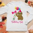 Kids 7 Year Old Cool Cute Sloth Balloons 7Th Birthday Girls Party Women Graphic Long Sleeve T-shirt Personalized Gifts