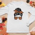 Messy Bun Cool Girl Pumpkin Fall Season Women Graphic Long Sleeve T-shirt Funny Gifts