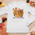 Peace Love Teacher Teaching Life Fall Pumpkin Season Women Graphic Long Sleeve T-shirt Funny Gifts