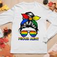 Proud Aunt Messy Bun Rainbow Lgbt Gay Pride Month Women Graphic Long Sleeve T-shirt Personalized Gifts
