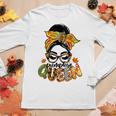 Pumpkin Queen Messy Bun Fall Pumpkin Fall Vibes Autumn Women Graphic Long Sleeve T-shirt Personalized Gifts