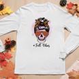 Skull Messy Bun Fall Vibes Women Graphic Long Sleeve T-shirt Funny Gifts