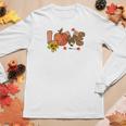 Teacher Love Peace Teach Thanksgiving Fall Pumpkin Women Graphic Long Sleeve T-shirt Funny Gifts