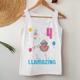 Kids 4Th Birthday I Am 4 Years Old And Llamazing Llama Girl Ns Women Tank Top Basic Casual Daily Weekend Graphic Personalized Gifts