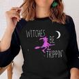 Witches Be Trippin Funny Halloween Witch Gift Cute Women Baseball Tee Raglan Graphic Shirt