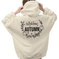 Welcome Autumn Flower Wreath Fall Present Aesthetic Words Graphic Back Print Hoodie Gift For Teen Girls