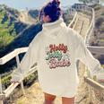 Retro Christmas Holly Jolly Babe Smiley Face Vintage Christmas Aesthetic Words Graphic Back Print Hoodie Gift For Teen Girls