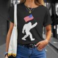 Bigfoot With American Flag Funny 4Th Of July Meaningful Gift Unisex T-Shirt Gifts for Her