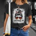 Firefighter Proud Firefighter Mom Messy Bun American Flag 4Th Of July V2 Unisex T-Shirt Gifts for Her