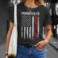 Firefighter Red Line Promoted To Daddy 2022 Firefighter Dad On Back Unisex T-Shirt Gifts for Her