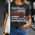Firefighter Vintage Usa Flag Proud Dad Of A Firefighter Fathers Day Unisex T-Shirt Gifts for Her