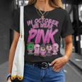 In October We Wear Pink Breast Cancer Halloween Monsters Unisex T-Shirt Gifts for Her