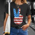 Peace Hand Sign With Usa American Flag For 4Th Of July Funny Gift Unisex T-Shirt Gifts for Her