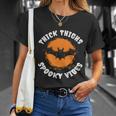 Thick Thighs Spooky Vibes Bat Halloween Quote Unisex T-Shirt Gifts for Her