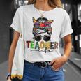 Messy Bun Teacher Life Welcome Back To School Leopard T-shirt Gifts for Her