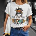 One Spooky Mama For Halloween Messy Bun Mom Monster Bleached Unisex T-Shirt Gifts for Her
