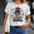 Spooky Mama Funny Halloween Mom Messy Bun Spooky Vibes Unisex T-Shirt Gifts for Her
