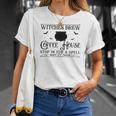 Vintage Halloween Sign Witches Brew Coffee House Men Women T-shirt Graphic Print Casual Unisex Tee Gifts for Her