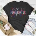 Firefighter Retro American Flag Firefighter Jobs 4Th Of July Fathers Day Unisex T-Shirt Funny Gifts
