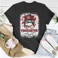 Firefighter The Red Proud Firefighter Fireman Aunt Messy Bun Hair Unisex T-Shirt Funny Gifts