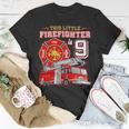 Firefighter This Little Firefighter Is 9 Years Old 9Th Birthday Kid Boy Unisex T-Shirt Funny Gifts
