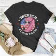 Merica 4Th Of July Flamingo Flock Patriotic American Flag Unisex T-Shirt Unique Gifts