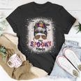 One Spooky Mama Mommy Halloween Mom Life Messy Bun Bleached Unisex T-Shirt Funny Gifts