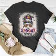 One Spooky Mommy Mama Halloween Mom Life Messy Bun Bleached Unisex T-Shirt Funny Gifts